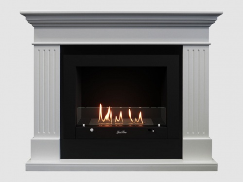 Каминный портал МДФ "Турин 1350" с биокамином Lux Fire "Фаер Бокс 3-33" (белый)